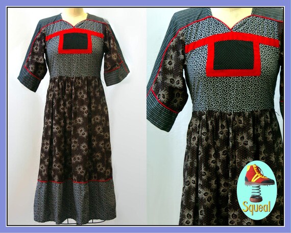 Vintage 1970s Peasant Folk Prairie Patchwork Flora