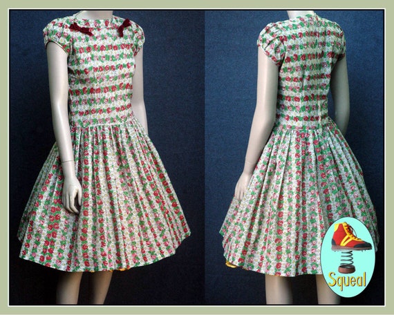 Vintage 1950s Rose Print Cotton Dress (small)