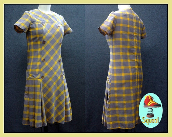 Vintage 1960s Plaid Scooter Mod Pleated Dress