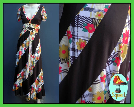 Vintage 1970s does 1930s Panelled Floral Maxi Dres