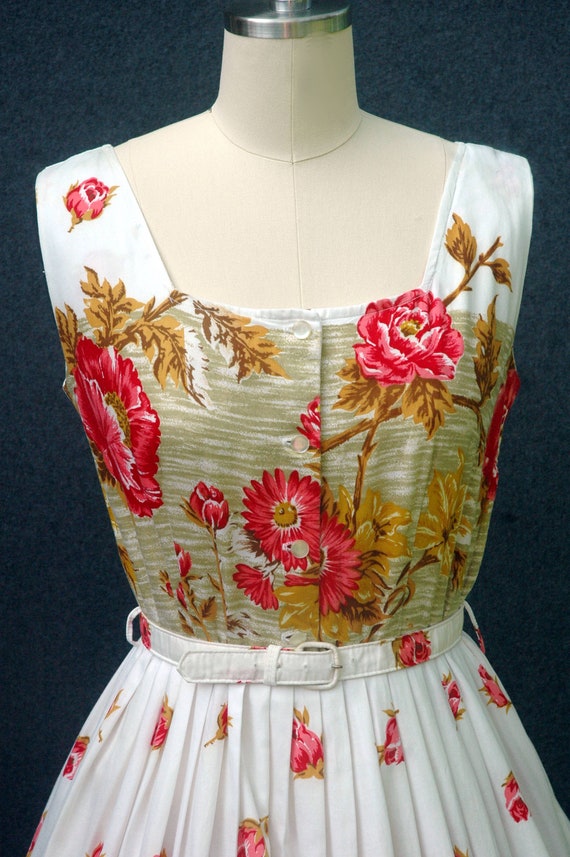 Vintage 1950s Dress Floral Border Print Dress - image 8