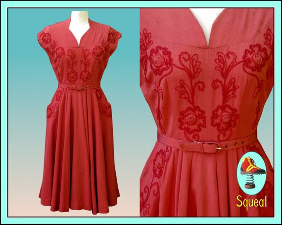 Vintage 1940s Dress Pink Dress Soutache Embroider… - image 1