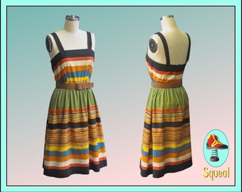 Vintage 1970s Dress Rainbow Stripe Dress