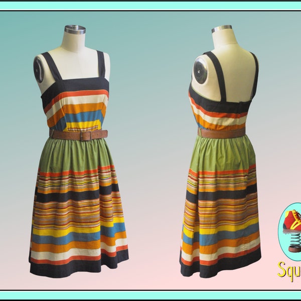 Vintage 1970s Dress Rainbow Stripe Dress