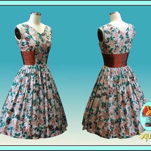 Vintage 1950s Dress Leaf Print Cotton Dress