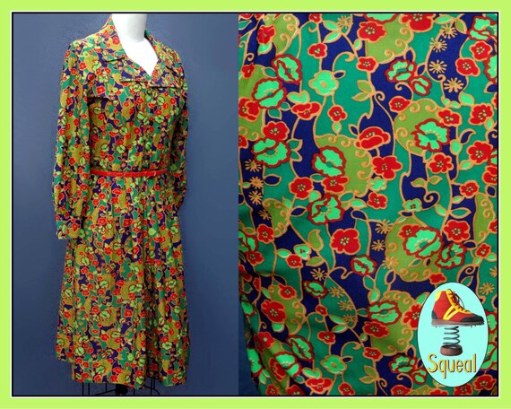 Vintage 1960s Psychadelic Neon Floral Shirtwaist