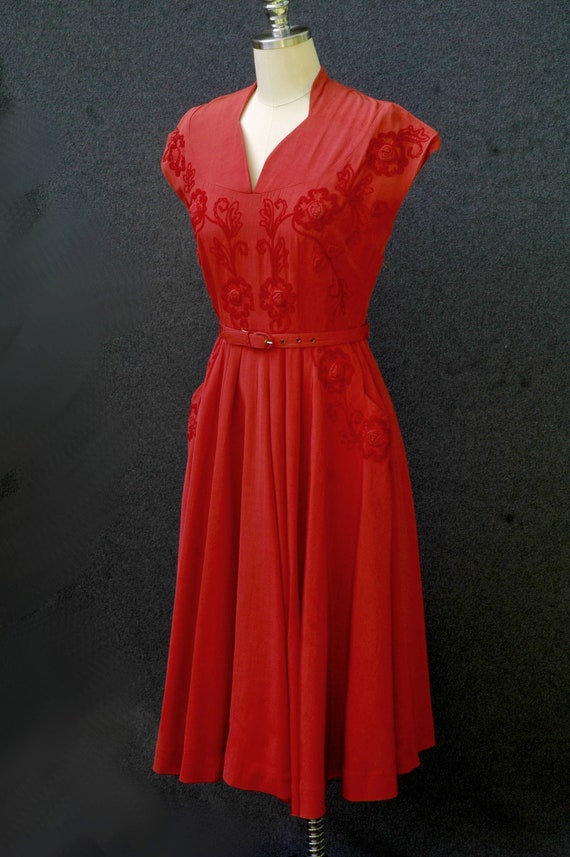 Vintage 1940s Dress Pink Dress Soutache Embroider… - image 4