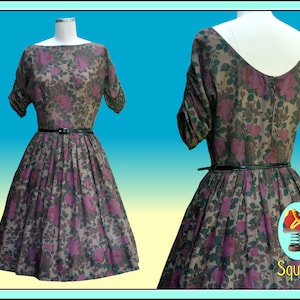 Vintage 1950s Dress Rose Print Dress by L&#39;Aiglon