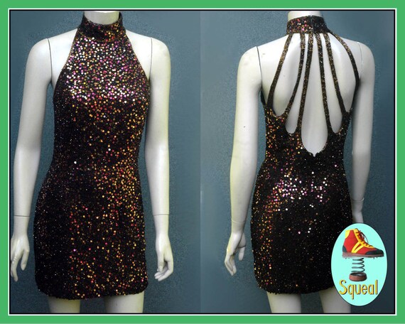 Vintage 1980s - 1990s Sequin Halter Cage back Part