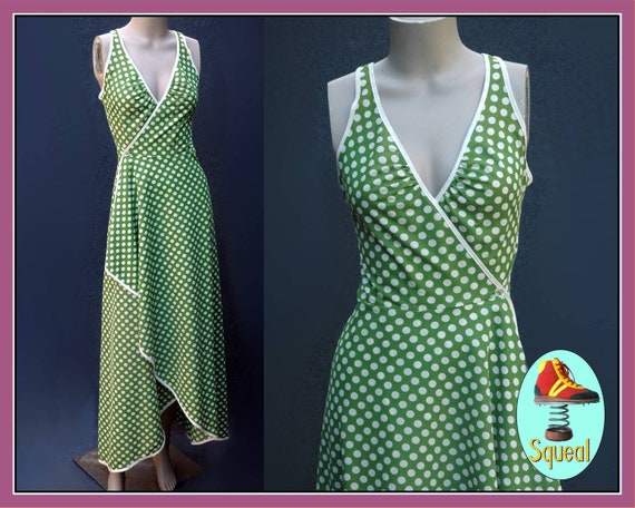 Vintage 1970s Green Spot Wrap Dress