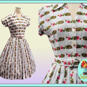 Vintage 1950s Dress Pink Floral Print Dress