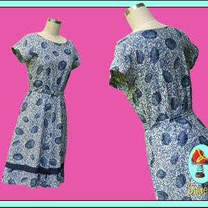 Vintage 1950s Dress Blue Floral Dress