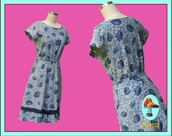 Vintage 1950s Dress Blue Floral Dress