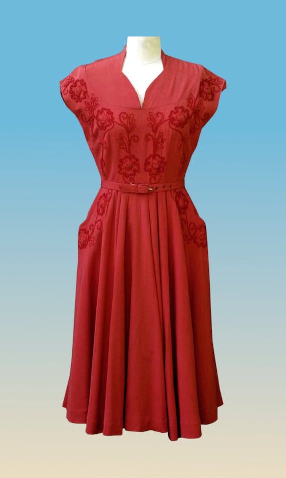 Vintage 1940s Dress Pink Dress Soutache Embroider… - image 2
