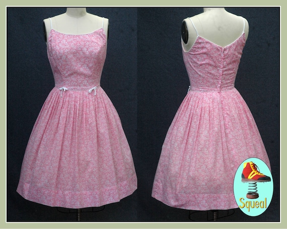 Vintage 1950s Pink Floral Cotton Sundress (Small)
