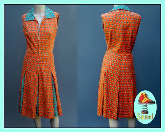 Vintage 1970s Batik Cotton Pleated Dress