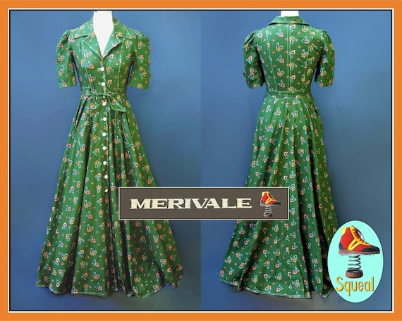 Vintage Merivale 1970s does 1940s Green Button Fro