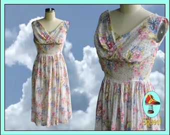 Vintage 1950s Dress Floral Tea Dress