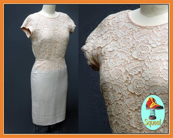 Vintage 50s Linen and Lace Wiggle Dress