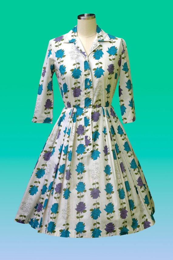 Vintage 1950s  Dress Rose Novelty Print Dress - image 2