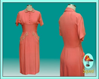 Vintage 1940s dress-  linen and lace