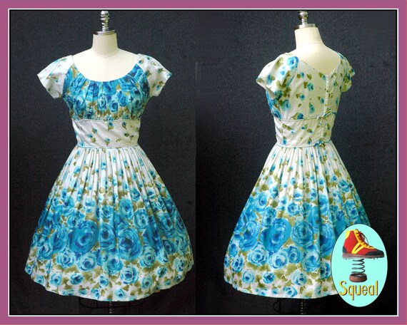 Vintage 1950s Floral Border Print Dress