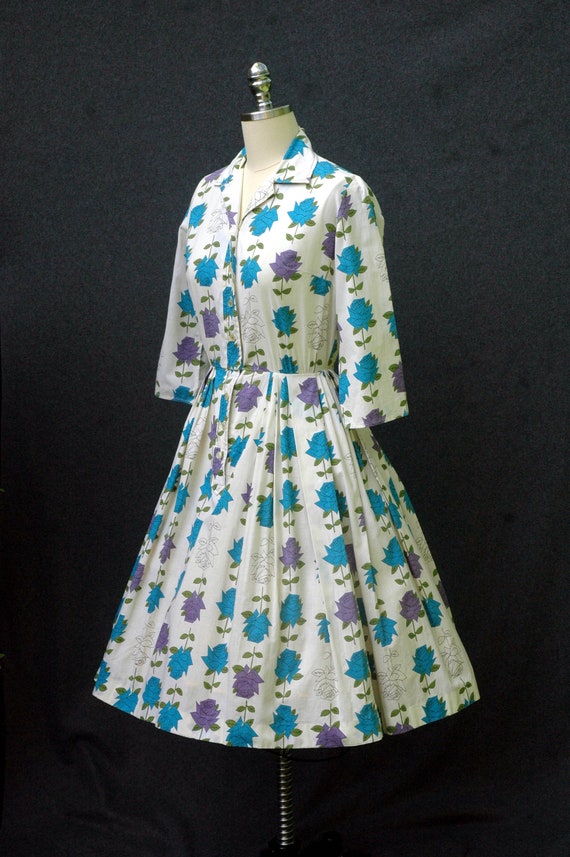 Vintage 1950s  Dress Rose Novelty Print Dress - image 5