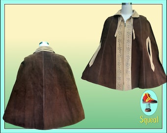 Vintage 1970s Leather Suede Cape from Mexico