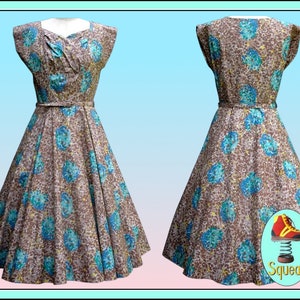 Vintage 50er Jahre Kleid Blaues Blumenkleid von Carmen Jones