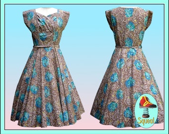 Vintage 1950s style Dress Blue Floral Dress by Carmen Jones