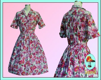 Vintage 1950s Floral Shirtwast dress