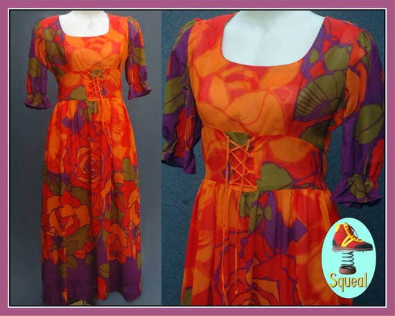 Vintage 1970s lace up bodice dress