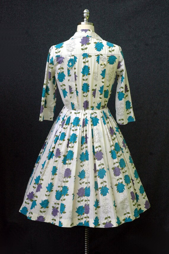 Vintage 1950s  Dress Rose Novelty Print Dress - image 4