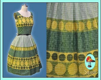 Vintage 1950s Dress Geometric Print Dress