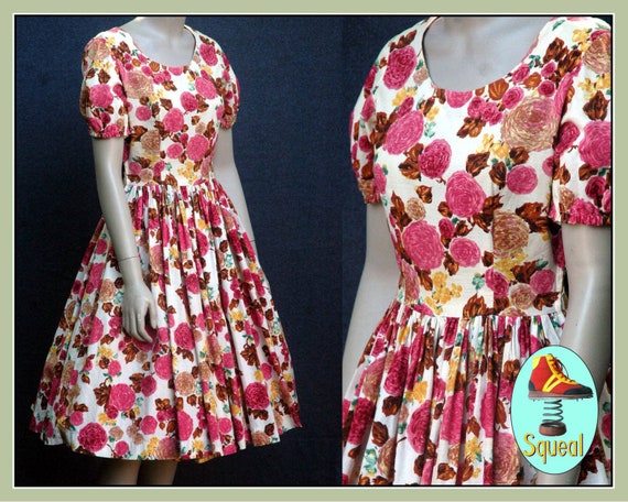 Vintage 1950s rose print cotton dress (small)