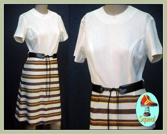 Vintage 1970s Mod Dress With Stripes and Belt