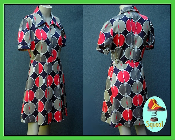 Vintage 1960s - 1970s Geometric Mod Scooter Dress