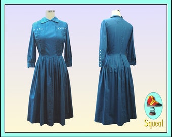 Vintage 1950s Dress Blue cotton dress by Toni Todd