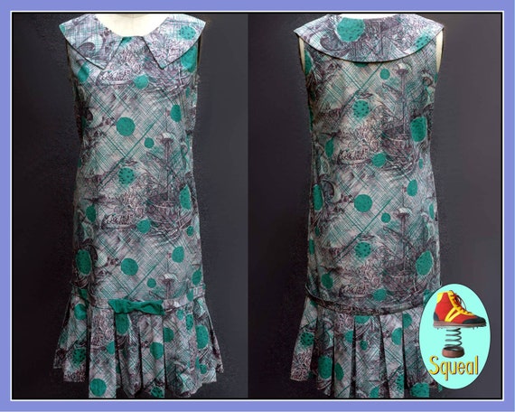 Vintage 1950s Novelty Ship Print Dress (Medium)
