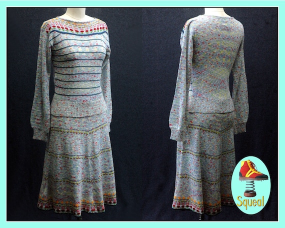 Vintage 1970s Knit Skirt Set (Small)