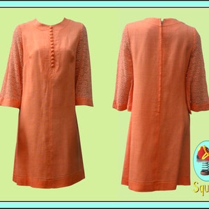 Vintage 1960s Dress Apricot Linen and Lace Dress