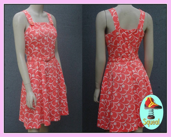 Vintage 1950s Coral Floral Playsuit Romper