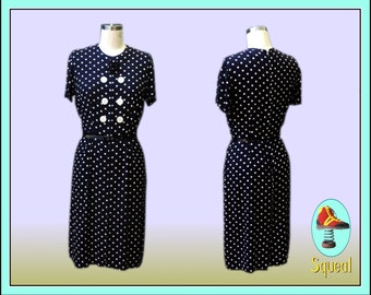 Vintage 1950s Dress Blue and White Spot Dress