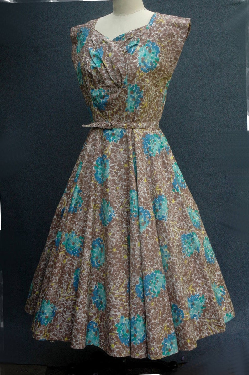 Vintage 1950s Blue Floral Dress