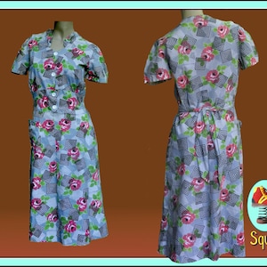 Vintage dress 1940s rose print dress
