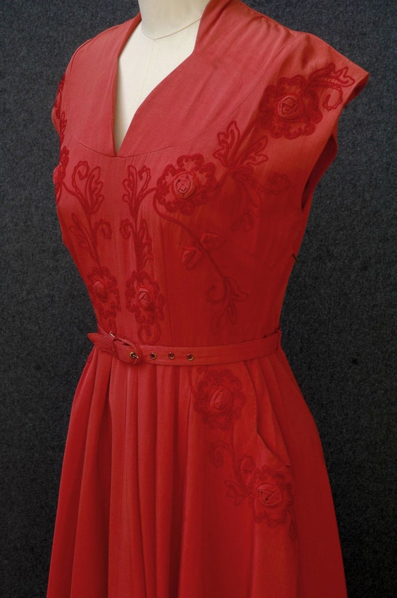Vintage 1940s Dress Pink Dress Soutache Embroider… - image 9