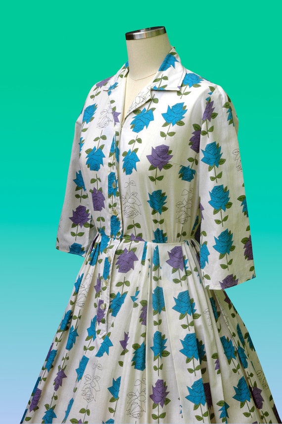 Vintage 1950s  Dress Rose Novelty Print Dress - image 3