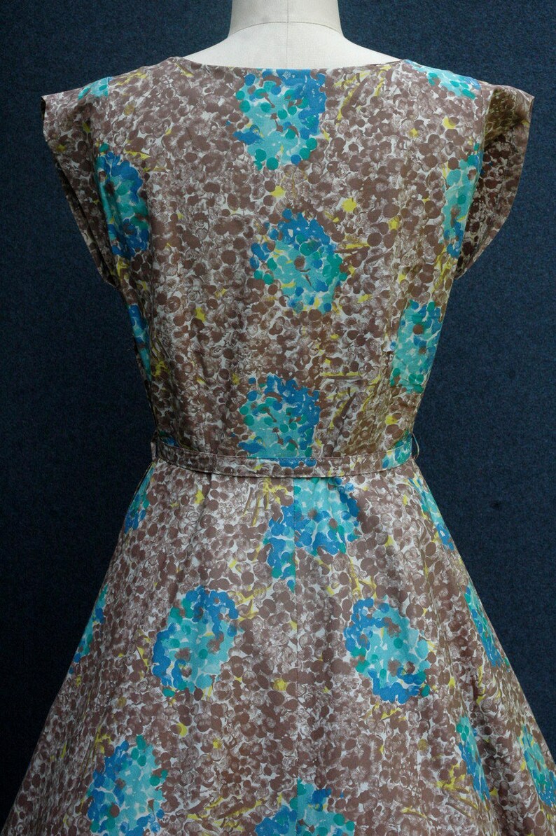 Vintage 1950s Blue Floral Dress