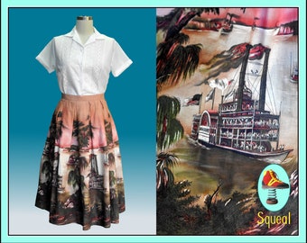 Vintage 1950s "Show boat" Novelty Print Skirt (Med - large)