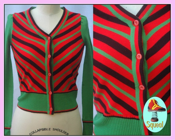 Vintage 1970s Fitted Cardigan With Diagonal Stripe